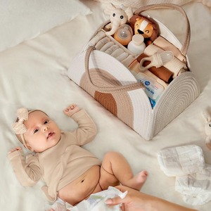 Organizador de pañales para bebés, cesta de pañales de cuerda de algodón, cesta de almacenamiento grande para niños y niñas, organizador de pañales portátil - Product Image 6