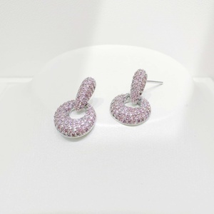 custom plata 925 sterling <b>silver</b> Geometric party <b>Earring</b> wedding luxury dainty ladies <b>heart</b> pink stone zirconia trendy <b>earrings</b> - Product Image 1