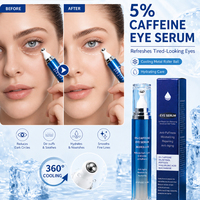 Sérum Contour des Yeux Rafraîchissant à 5% de Caféine avec Bille Roulante, au Rétinol, pour Cernes et Poches, Soin Hydratant pour les Yeux, Marque Privée