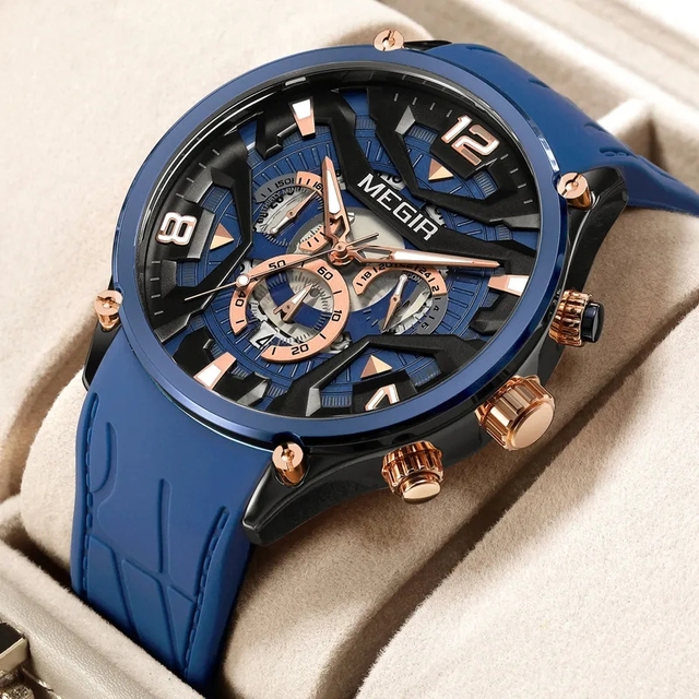 MEGIR 2222 New Hot Sell Multifunction Timeing Calendar Sport Silicone Strap Quartz Men's Watches Waterproof Luminous Watch Men