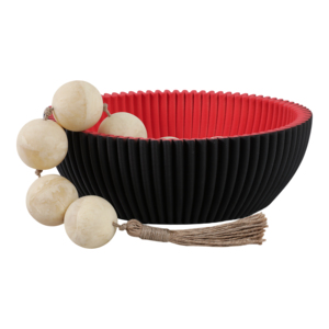Ciotola Scanalata Stampata in 3D Nera con Interno Rosso per Tavolino da Caffè, Bancone Cucina, Decorazione Centrotavola - Product Image 2