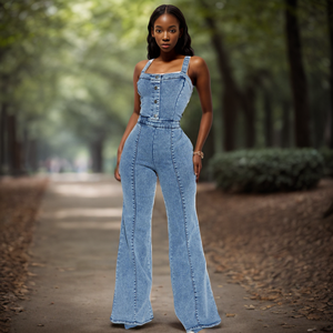 Combinaison en jean décontractée et moulante OuYaan 2025, très vendue, en vente - Product Image 2