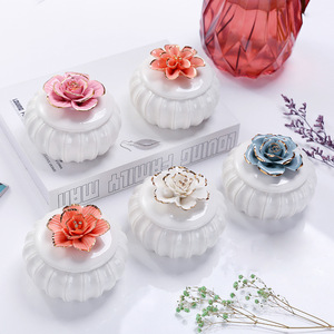 Decorative Pumpkin <strong>Ceramic</strong> <strong>Jewelry</strong> Keepsake <strong>Box</strong> with 3D Flower Lid - Product Image 2