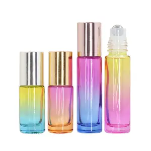 wholesale Essential oil perfume 5ml 6ml 8ml10ml 15ml 20ml roller bottle pink gradient colour roll on bottle vial with gold cap