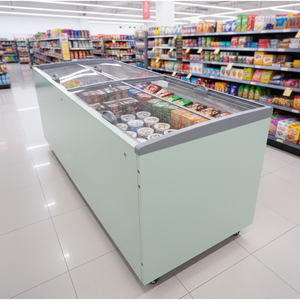 Congelatore a isola centrale in vetro nero, attrezzatura di refrigerazione per supermercati, vetrina espositiva a isola, combinazione congelatore orizzontale - Product Image 1