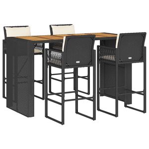 Black Rattan <b>Garden</b> <b>Bar</b> Set With <b>Table</b> And 4 Stools Outdoor Furniture Contemporary Design For Patio Or <b>Garden</b> Use - Product Image 2