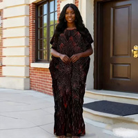 Robe longue décontractée imprimée, motif floral, strass, grande taille, taille haute, col rond, antistatique, style africain transfrontalier