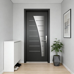 Porte d'entrée contemporaine de luxe en acier noir, porte extérieure de sécurité moderne en acier avec design en acier inoxydable pour villa - Product Image 3