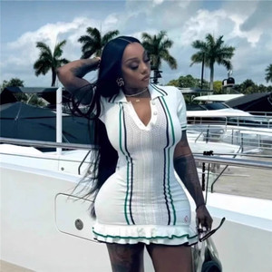 G5031-2025 nuovi arrivi abiti in maglia da donna a maniche corte collo Polo vestito aderente donna - Product Image 1