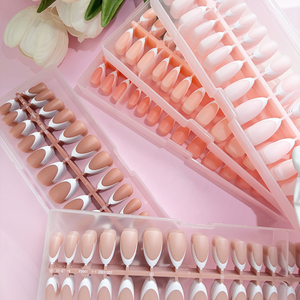 Beetles X Press Plus French Tips Press Nails 120 Pcs <span class=keywords><strong>Pastel</strong></span> Short Almond Pre-Designed Press-On Nails Primer Base Coat - Product Image 3