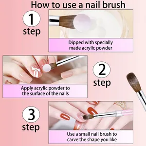 Pinceau à ongles en acrylique 100% Kolinsky de bonne qualité, pinceau en vison pour nail art, manche en bois, pinceau pour gel, outils de manucure, taille 8-16 - Product Image 6
