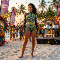Mono enterizo con estampado psicodélico y manga larga, con aberturas, para Carnaval, Ropa de Lunes, Disfraz de Festival de Playa, Venta al por mayor, Personalizado, OEM