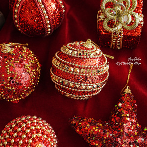 LINGKAI Red Glitter <b>Christmas</b> Ornament Balls Set Sequin Star Gift <b>Box</b> Hanging Pendants for Xmas Tree Home Holiday Decor - Product Image 2