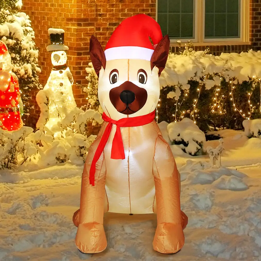 Ourwarm-Decoración de Navidad con luz LED, perro inflable grande para exteriores, venta al por mayor