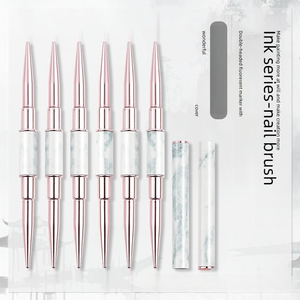 Pinceau double embout en métal or rose pour nail art, poils en nylon, stylo de dessin pour gel UV - Product Image 1