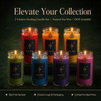 Ensemble de 7 bougies chakra en cire de soja naturelle, dans un bocal en verre, pour studio de yoga, méditation, guérison énergétique, coffret cadeau, OEM, étiquette privée