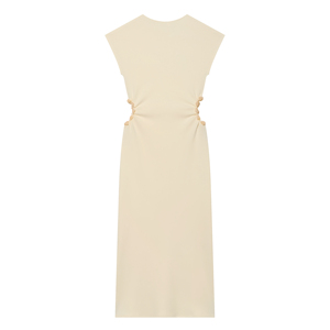 <span class=keywords><strong>Robe</strong></span> longue décontractée en tricot sans manches de couleur <span class=keywords><strong>beige</strong></span> à col rond et découpes latérales pour femmes - Product Image 2