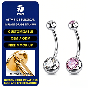 ASTM F136 G23 Titaniumg <span class=keywords><strong>Piercing</strong></span> filo esterno tondo CZ <span class=keywords><strong>ombelico</strong></span> <span class=keywords><strong>ombelico</strong></span> anelli 10-12-14mm lungo per le donne degli uomini - Product Image 1