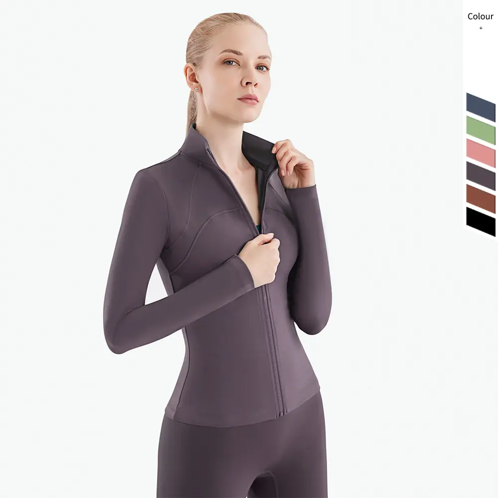 Sportlicher Daunen mantel für Frauen Lange Yoga-Activewear-Sport oberteile für Frauen mit Langarm-Sport-Crop-Tops mit Reiß verschluss vorne