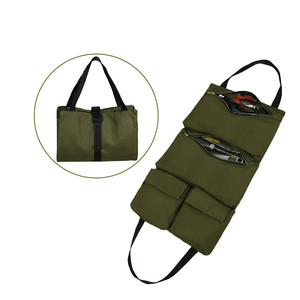 Sac à outils en toile, multi-compartiments, portable, à suspendre dans le véhicule, vert armée - Product Image 1