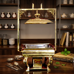 Plat de service rectangulaire en laiton plaqué or pour buffet, chauffe-plats pour restaurant, hôtel, traiteur - Product Image 2