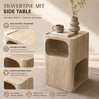 Table d'appoint en travertin naturel, cube creux, avec double compartiment ouvert, pour villa Wabi Sabi, hôtel, salon, intérieur