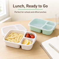 Boîtes à lunch en paille de blé les plus vendues, design à 3 compartiments, chauffables au micro-ondes, écologiques, lavables au lave-vaisselle