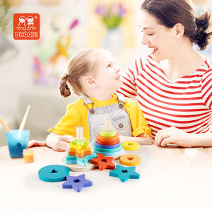 Bloques educativos montessori de juguete para niños, apilador de arcoíris de madera, 18m + - Product Image 3