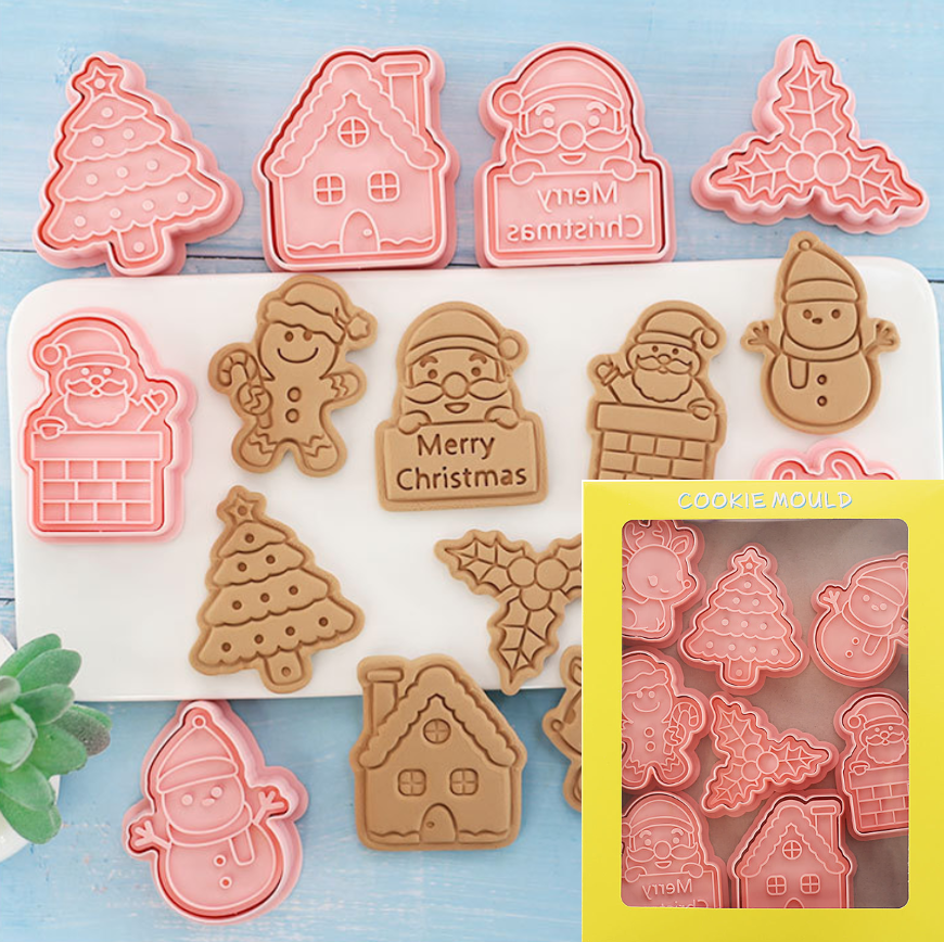 Emporte Pièces Noël, 8 Pièce 3D Moule Biscuit Plastique Moule