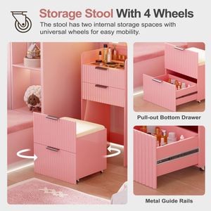 Factory Direct Girls 3 in 1 Small Vanity Desk with Plip Top Mirror Glass Desktop and Storage Compartment Padded Stool - Product Image 4