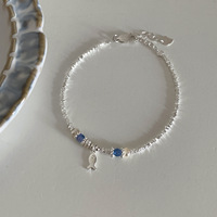 Bracelet en argent sterling S925 avec cristal bleu en forme de poisson pour femme, bijoux fantaisie géométriques faits à la main, vente en gros