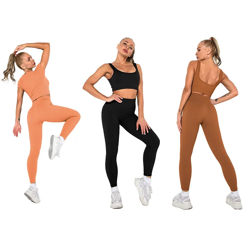 2023 Wholesale Summer Seamless Sexy Fitness Yoga U V Neck With Leggings Sportswear Gym Wear Active Wear Set 2 Piece Women Sets