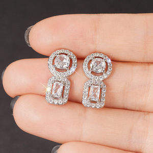Eleganti Orecchini Pendenti Geometrici da Sposa per Donne, Gioielli Chic Minimalisti con Zirconi, Regalo di Moda - Product Image 2