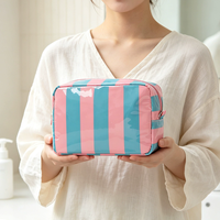 Trousse de maquillage à rayures roses, organisateur de toilette en PVC imperméable, pochette de voyage pour cosmétiques, étui de toilette de grande capacité pour femmes et filles