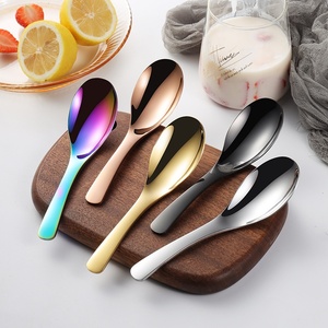 Ensemble <span class=keywords><strong>de</strong></span> cuillères à soupe en acier inoxydable finition miroir, robustes, à manche court, style asiatique, pour ramen, riz, thé, café, dessert, vaisselle - Product Image 1
