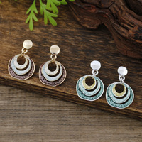 Boucles d'oreilles pendantes T66 en cercle ondulé, bijoux chic en émail avec anneaux concentriques imbriqués
