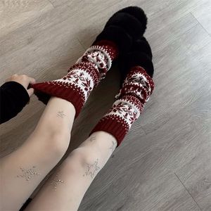 Fair Isle Knitted Slouch <b>Socks</b> With Snowflake Pattern Warm Winter Leg Warmers For Women Autumn And Winter Fashion - Product Image 2