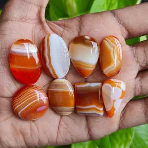 พลอยอาเกตสีส้มธรรมชาติแบบแถบลาย  ขนาด 181 กะรัต จำนวน 8 ชิ้น  ขัดเงาแล้ว  ผ่านการรับรอง  จำหน่ายส่งจากผู้ผลิตในอินเดีย - Product Image 3
