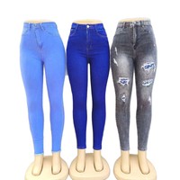 Jean en denim taille haute pour femme, style vintage, dégradé bleu marine, coupe skinny, respirant, écologique, décontracté, extensible