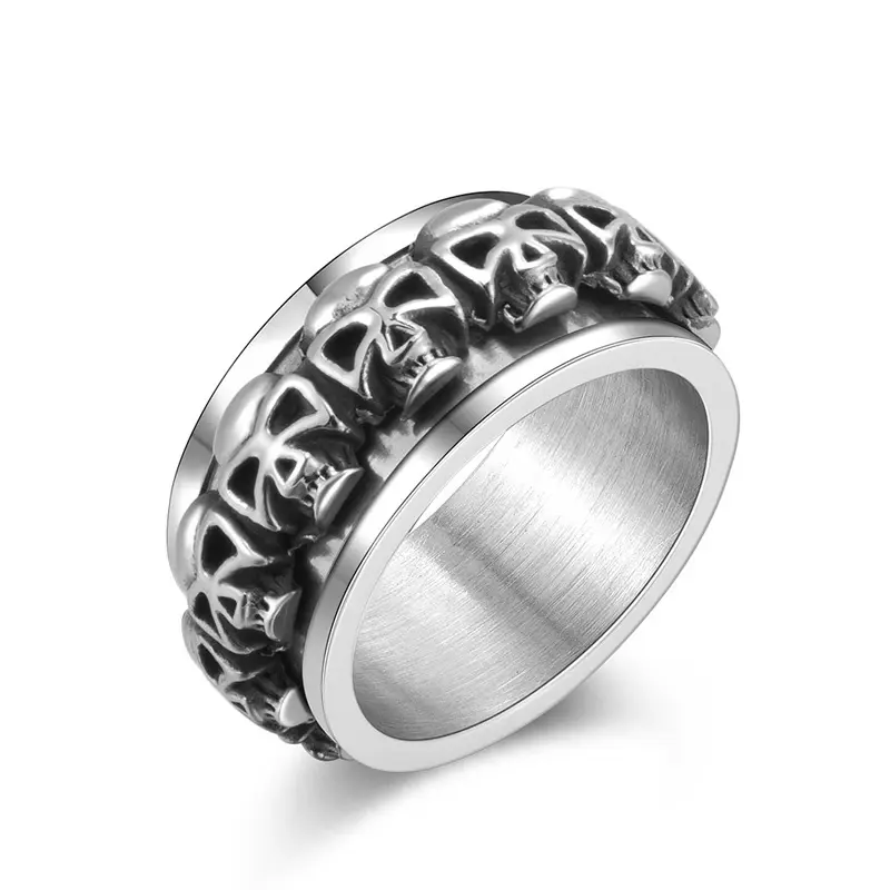 Custom Skeleton Punk Skull Rings Antique Silver Punk Jewelry Charm Skull Head Boys Rings For Men Stainless Steel Ring