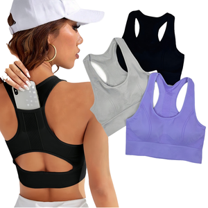 Sujetador Deportivo de Yoga con Cuello en V para Mujer, Tallas Grandes, con Relleno Extraíble, Bolsillo para Teléfono, Soporte Medio, Espalda Cruzada, Sin Costuras - Product Image 4