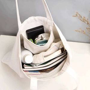 Bolsa de Compras de Lona Blanca Promocional, Bolsas de Lona de Algodón Personalizadas de Alta Calidad con Cremallera y Correa para el Hombro para Uso Diario - Product Image 5