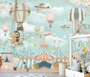 Papier peint mural pour enfants, animaux <span class=keywords><strong>de</strong></span> cirque, <span class=keywords><strong>montgolfière</strong></span>, parc d'attractions, papier peint pour la décoration <span class=keywords><strong>de</strong></span> la chambre des enfants - Product Image 1