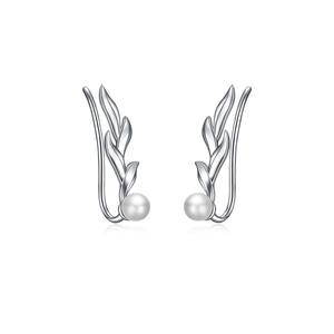 Boucles <span class=keywords><strong>d</strong></span>'oreilles en argent sterling 925 avec perle, style grimpant sur les feuilles, pour femmes - Product Image 1