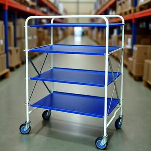 Carrello multiuso a 4 ripiani pieghevole blu con ruote per stoccaggio e trasporto - Product Image 3