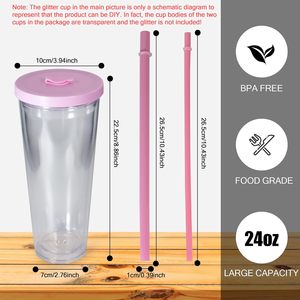Custom logo 24 oz Double Wall <b>Reusable</b> Plastic Boba Coffee <b>Cup</b> Smoothie Tumbler with Straw - Product Image 3
