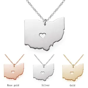 Colliers créatifs en acier inoxydable série de cartes américaines chaîne de clavicule pendentif de l'état de l'Ohio ornement de collier