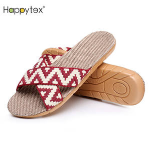 Offre Spéciale été Couple léger doux anti-dérapant bohême lin naturel croix <span class=keywords><strong>bande</strong></span> femmes pantoufles pour la maison intérieur extérieur - Product Image 1