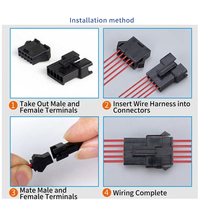Connecteur mâle-femelle SM 2P3C 4 broches, pas de 2,54 mm, pour câble de connexion électronique de lampe