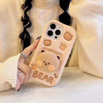 Characters Cute Cartoon Labubu With 3D Scalable Phone Holder Silicone Phone Case for iPhone 16 15 14 13 12 11 Pro Max